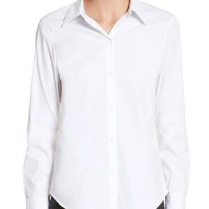 EEUC Women's Lafayette 148 New York Linley Stretch White Blouse Top Shirt SMALL